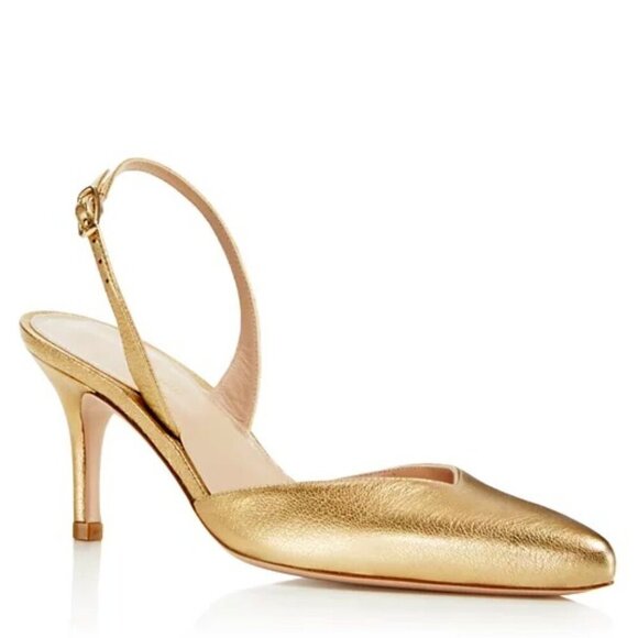 STUART WEITZMAN Eva Gold Leather Slingback Pumps SZ 5.5 MSRP $525 - Picture 1 of 9